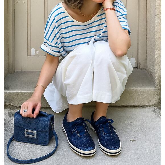 Keds X Kate Spade sz 6 Blue Glitter Women's Sneakers Casual Classic Preppy - Picture 11 of 16